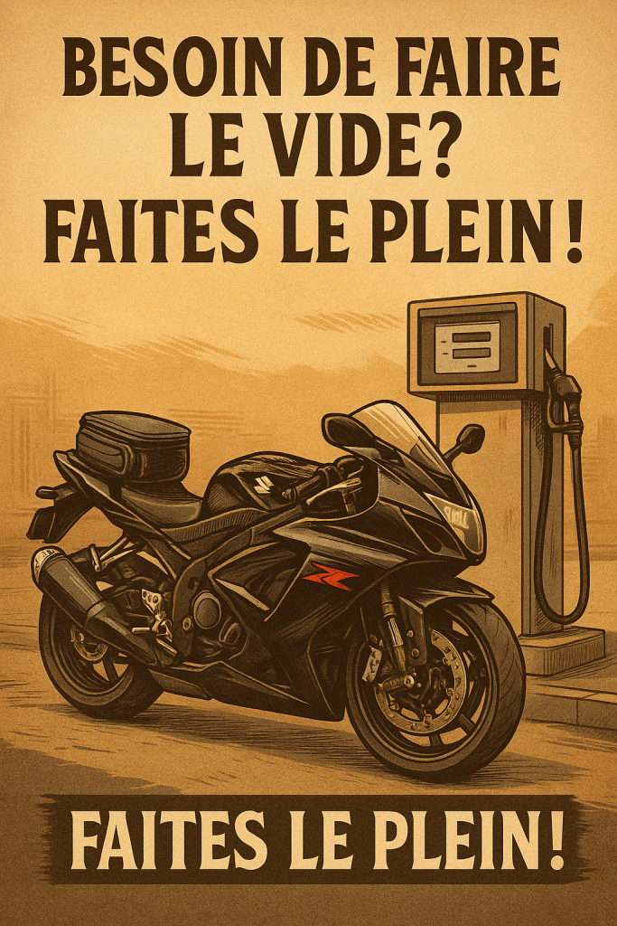 Affiche motarde vintage – Besoin de faire le vide ? Faites le plein !
