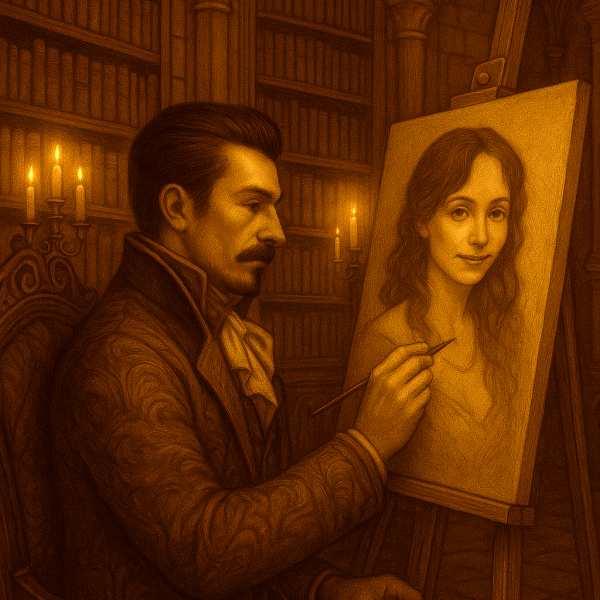 Cristovald dessine chaque nuit le portrait de Lydmillia, mystérieuse sorcière entrevue dans la forêt. Un visage rêvé, guidé par l’obsession d’un amour naissant.
