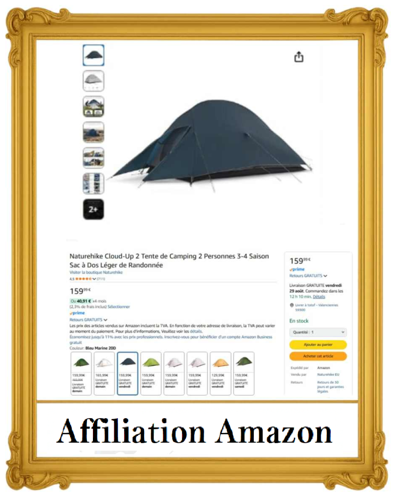 Tente de camping Naturehike Cloud-Up 2 personnes, légère et compacte pour bivouac moto et randonnée.